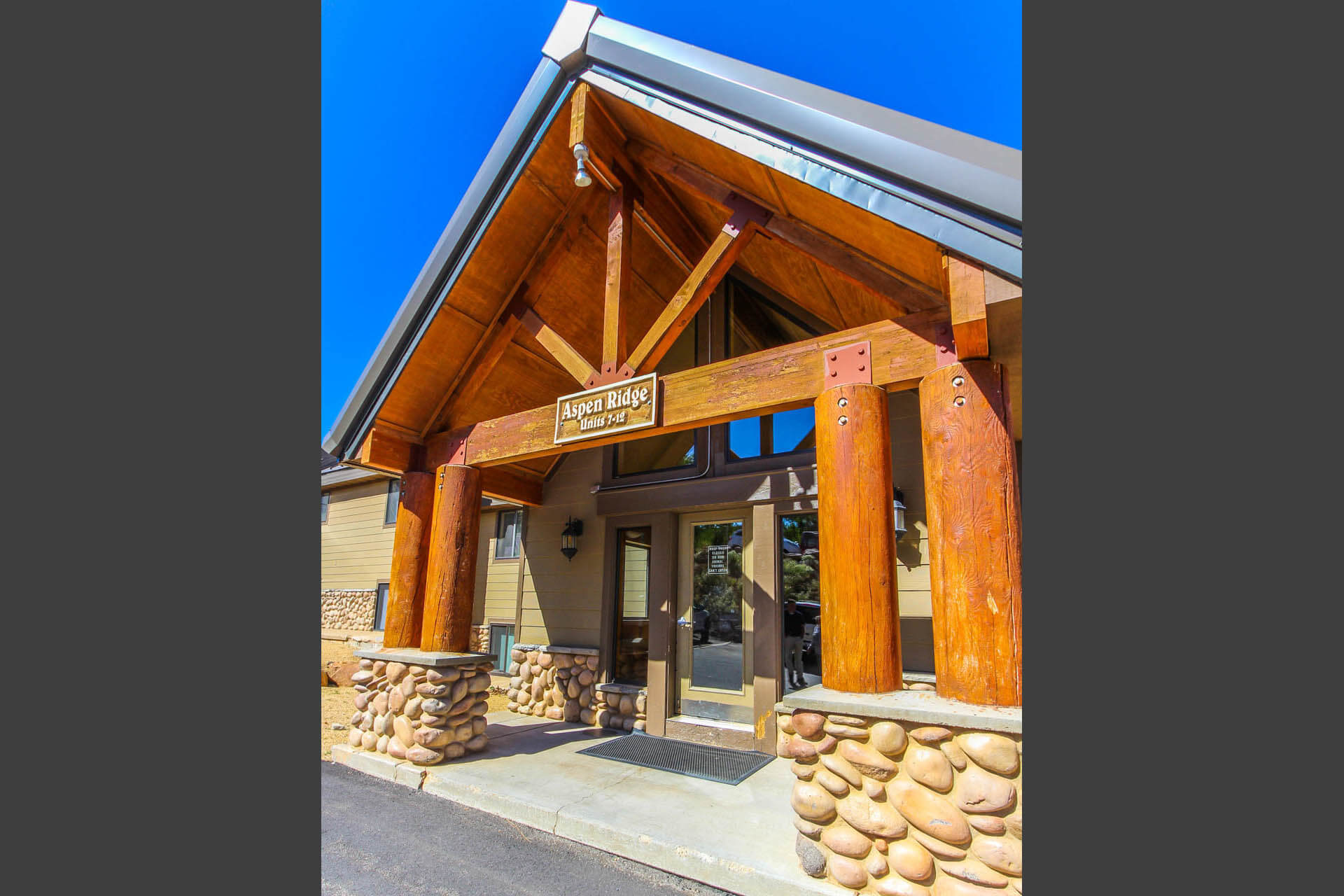 A welcoming resort entrance at VRI's Powder Ridge Village in Eden, Utah.